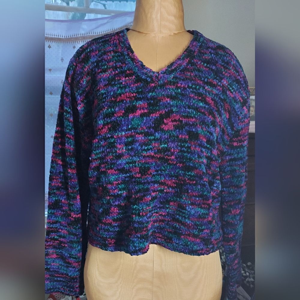 Vintage Cozy Chenille Oversized Crop Sweater Size L Reference Point